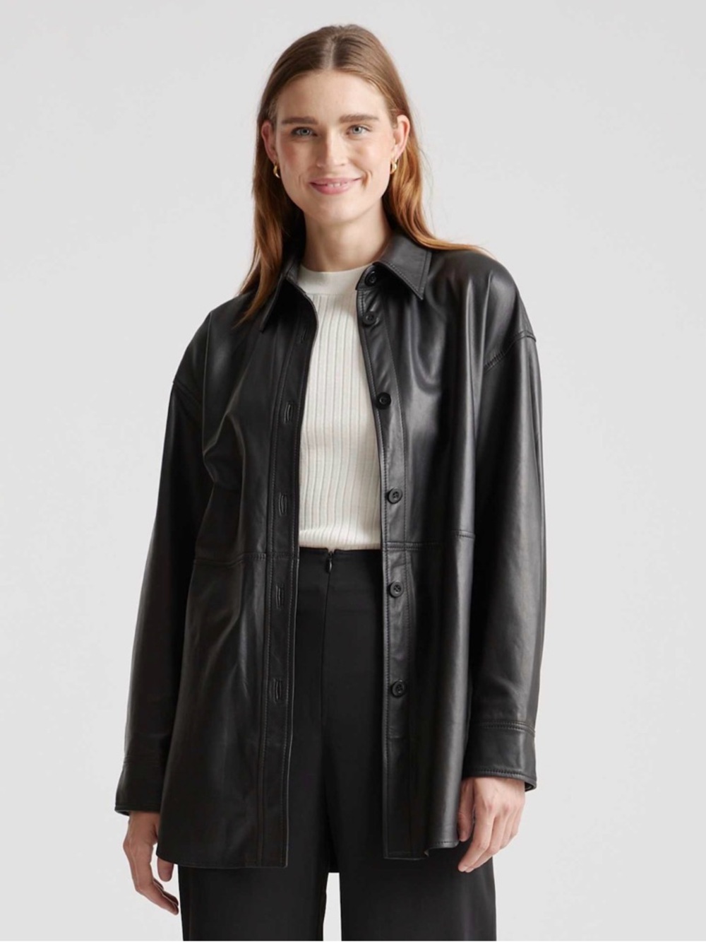 Quince Black Sheep Leather Button-down Jacket